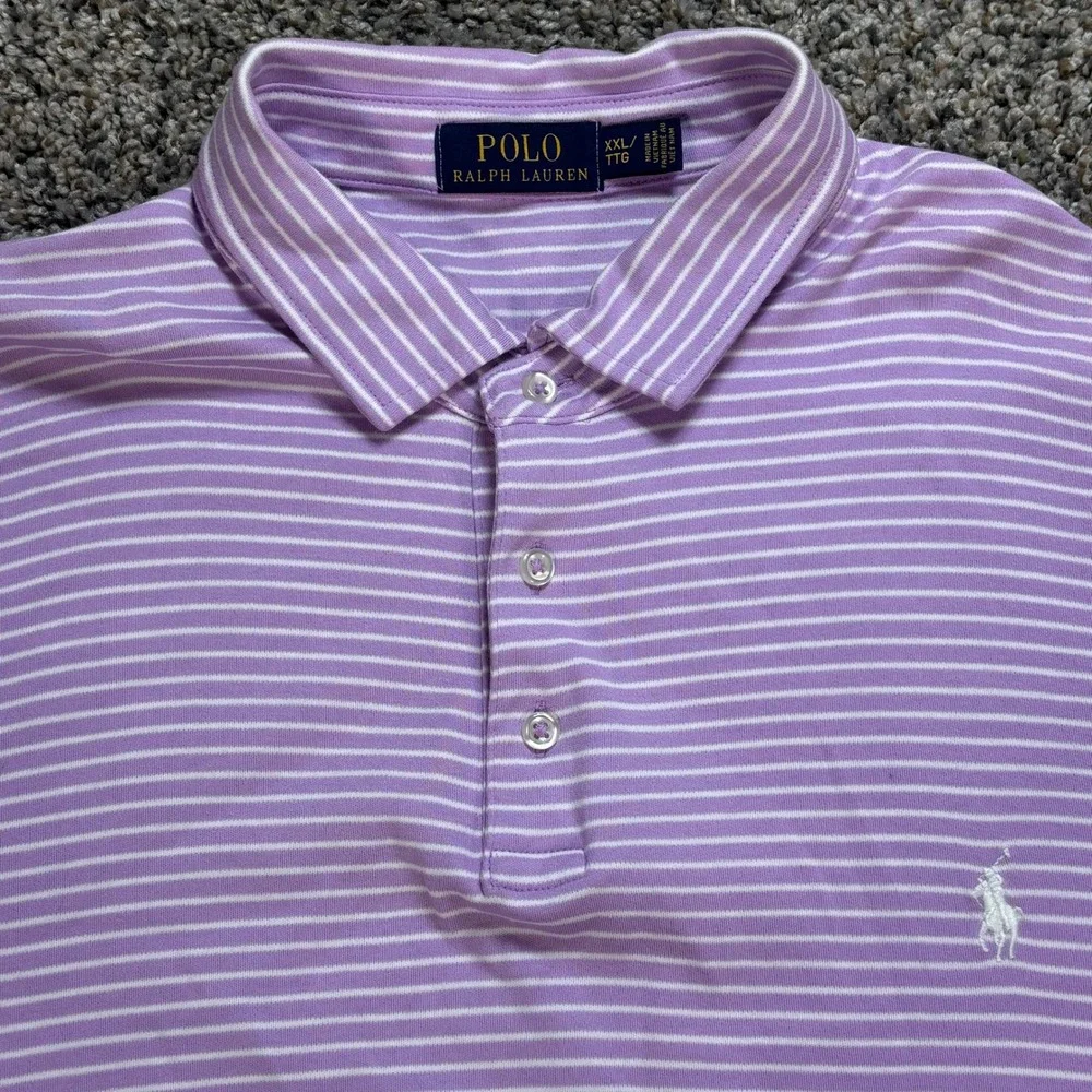 Polo Ralph Lauren Men's XXL Short Sleeve Polo Shirt Purple White Striped Cotton